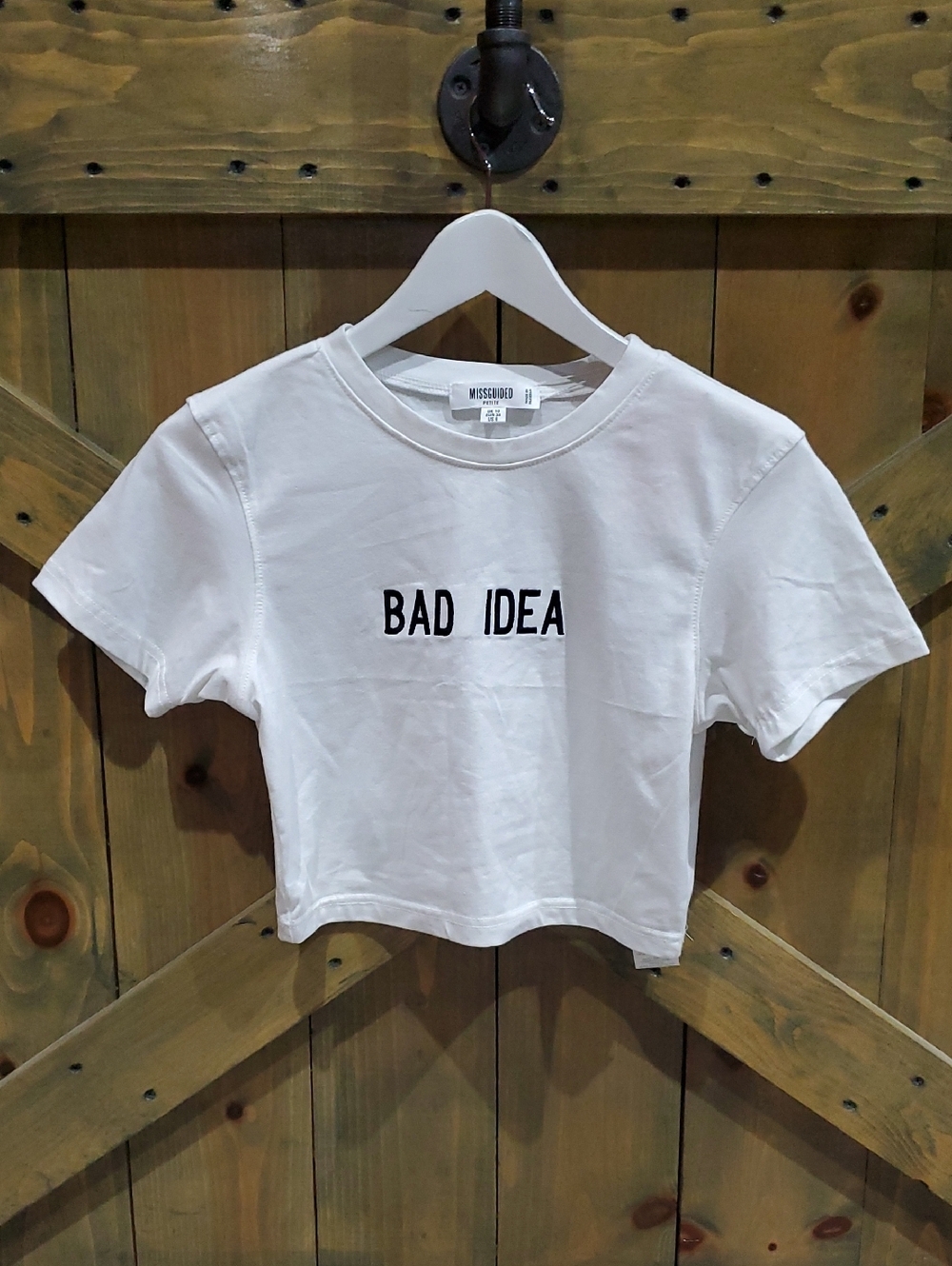 Missguided White 'Bad Idea' Crop Tee NWT ROCKER MOTO CASUAL SKATER PUNK